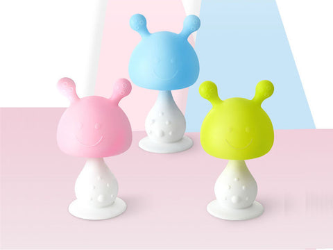 Image of Baby Rattle Small Mushroom Teether Baby Soothing Molar Stick Liquid Silicone Teether Rattle Toy Can Be Boiled